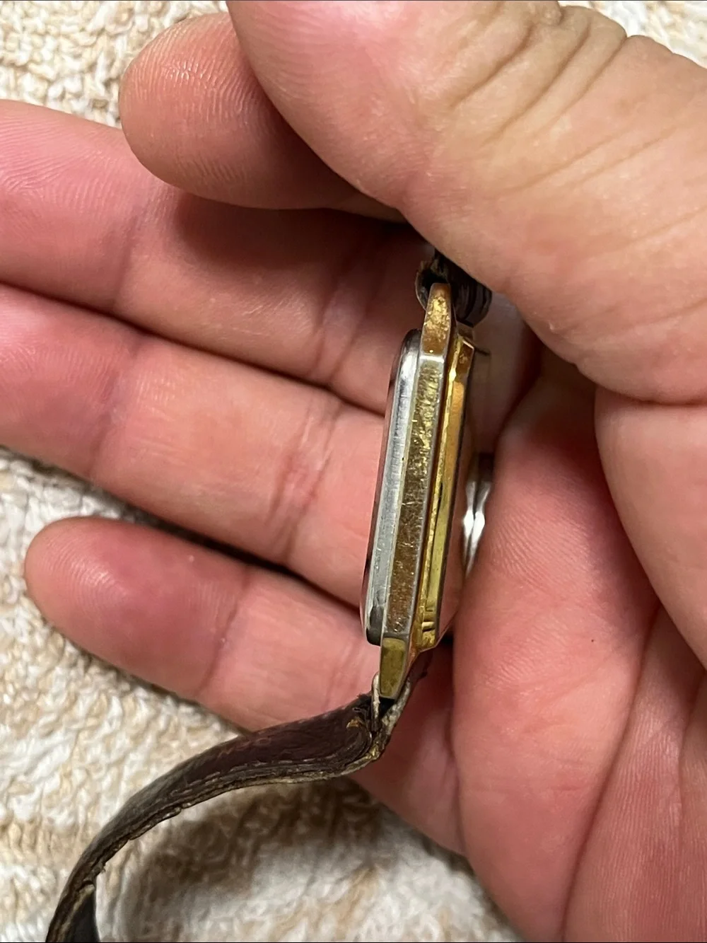 Gold-Tone Men's Quartz Watch with Brown Strap